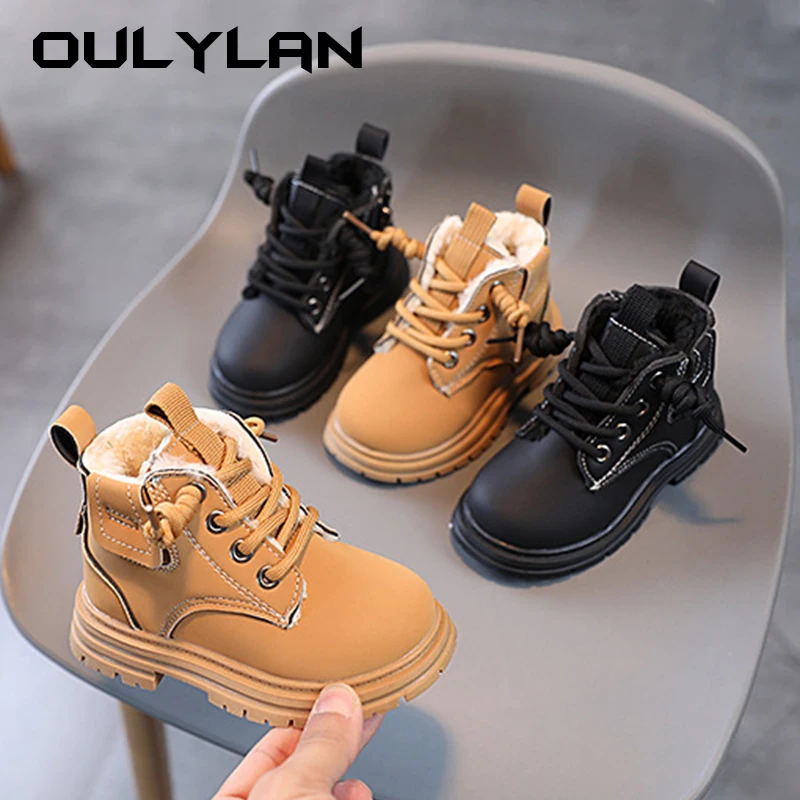 Children Warm Short Boots 2024 Winter Boys Thickened Leather Boots Girls Anti Slip Plush Cotton Shoes Kids Fashion Ankle Boots