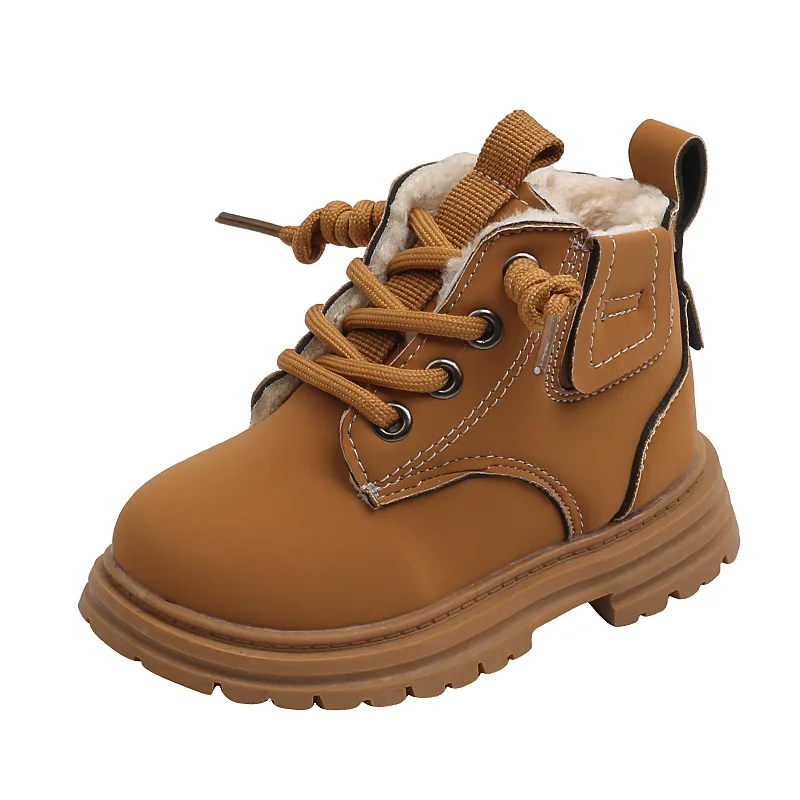 Children Warm Short Boots 2024 Winter Boys Thickened Leather Boots Girls Anti Slip Plush Cotton Shoes Kids Fashion Ankle Boots