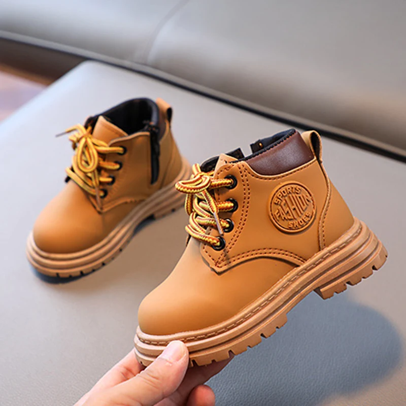 Fashion Childrens Boots 2024 Girls Baby Boots Shoes Boys Casual Little Yellow Short Boots Autumn Winter Kids Warm Shoes