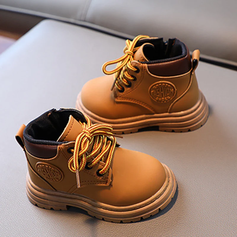 Fashion Childrens Boots 2024 Girls Baby Boots Shoes Boys Casual Little Yellow Short Boots Autumn Winter Kids Warm Shoes