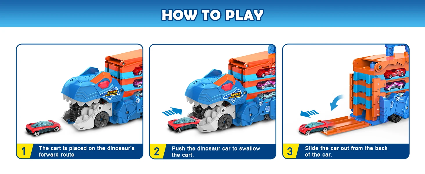 VATOS Dinosaur Transport Truck Car Toy 2 In 1 Ejection Folding Track Toy With Sound Portable 8 Race Cars Set for Kids Boys Gift VATOS Dinosaur Transport Truck Car Toy 2 In 1 Ejection Folding Track Toy With Sound Portable 8 Race Cars Set for Kids Boys Gift