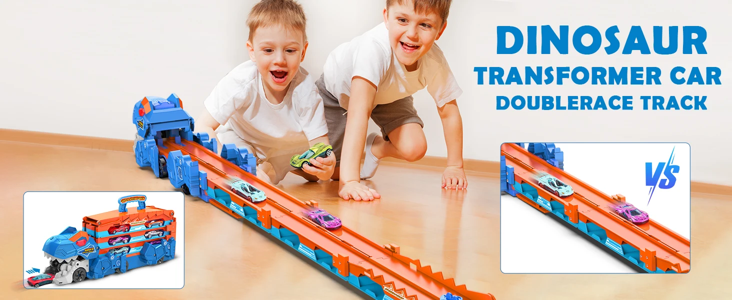 VATOS Dinosaur Transport Truck Car Toy 2 In 1 Ejection Folding Track Toy With Sound Portable 8 Race Cars Set for Kids Boys Gift VATOS Dinosaur Transport Truck Car Toy 2 In 1 Ejection Folding Track Toy With Sound Portable 8 Race Cars Set for Kids Boys Gift