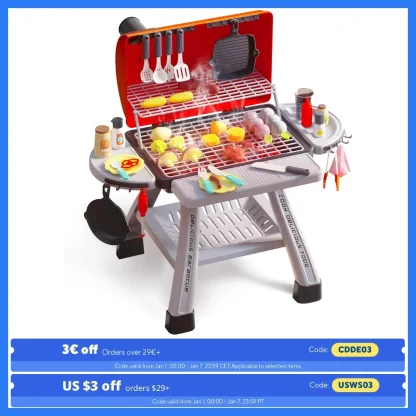 CUTE STONE Children's BBQ Grill Toy, Kitchen Playset, Realistic Smoke BBQ Grill Playset with Toy Kitchen Accessories.