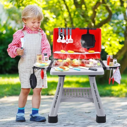 CUTE STONE Children's BBQ Grill Toy, Kitchen Playset, Realistic Smoke BBQ Grill Playset with Toy Kitchen Accessories. - Image 3