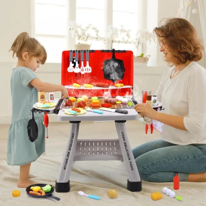 CUTE STONE Children's BBQ Grill Toy, Kitchen Playset, Realistic Smoke BBQ Grill Playset with Toy Kitchen Accessories. - Image 4