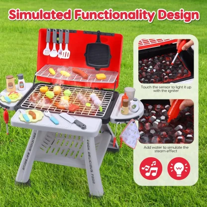 CUTE STONE Children's BBQ Grill Toy, Kitchen Playset, Realistic Smoke BBQ Grill Playset with Toy Kitchen Accessories. - Image 5