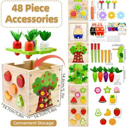 Baby Wooden Activity Cube Center Toys for Boys Girls Birthday Gifts, 5 in 1 Montessori Educational Learning Sensory Toys - Image 5