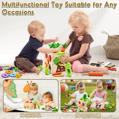 Baby Wooden Activity Cube Center Toys for Boys Girls Birthday Gifts, 5 in 1 Montessori Educational Learning Sensory Toys - Image 6
