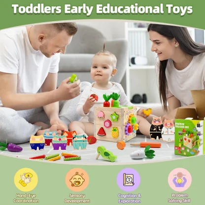 Baby Wooden Activity Cube Center Toys for Boys Girls Birthday Gifts, 5 in 1 Montessori Educational Learning Sensory Toys - Image 3