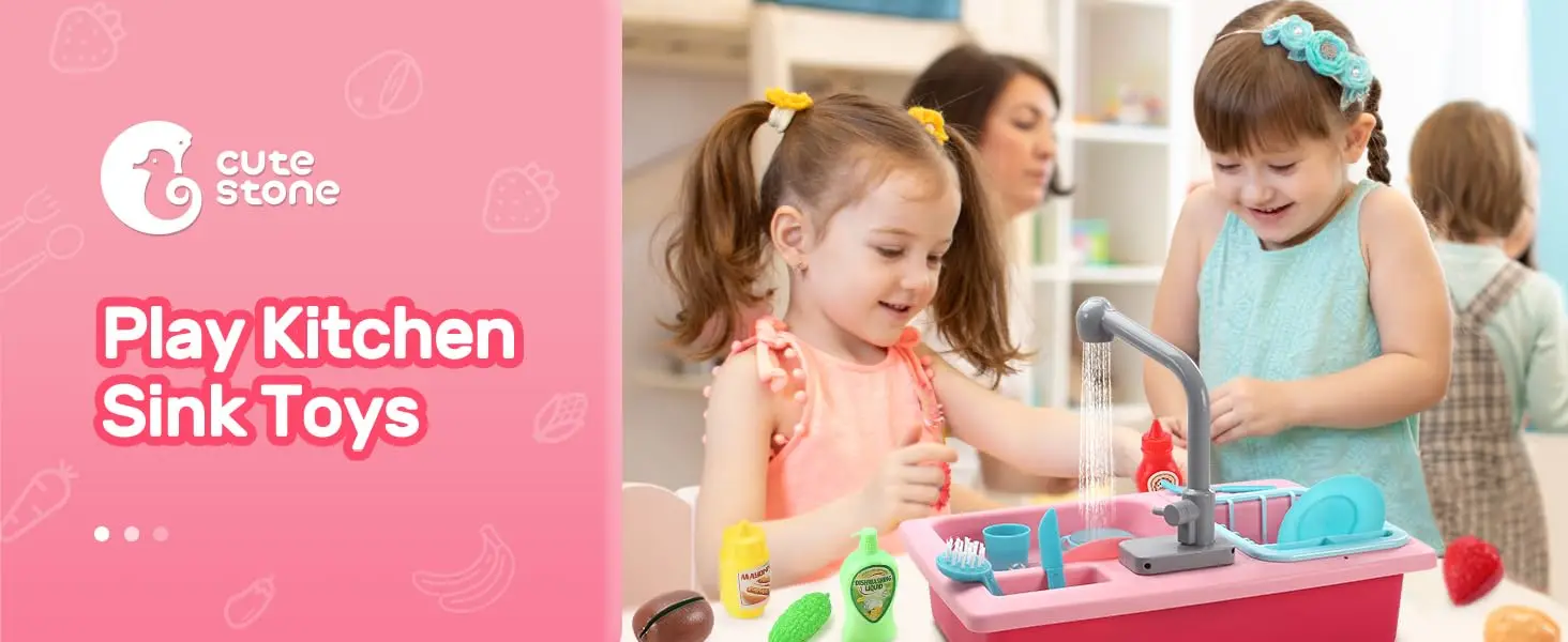 Cute Stone Sink Toy ， Upgraded Faucet, Kitchen Playset, Pool Floats, Kids Dishwasher Roleplay.