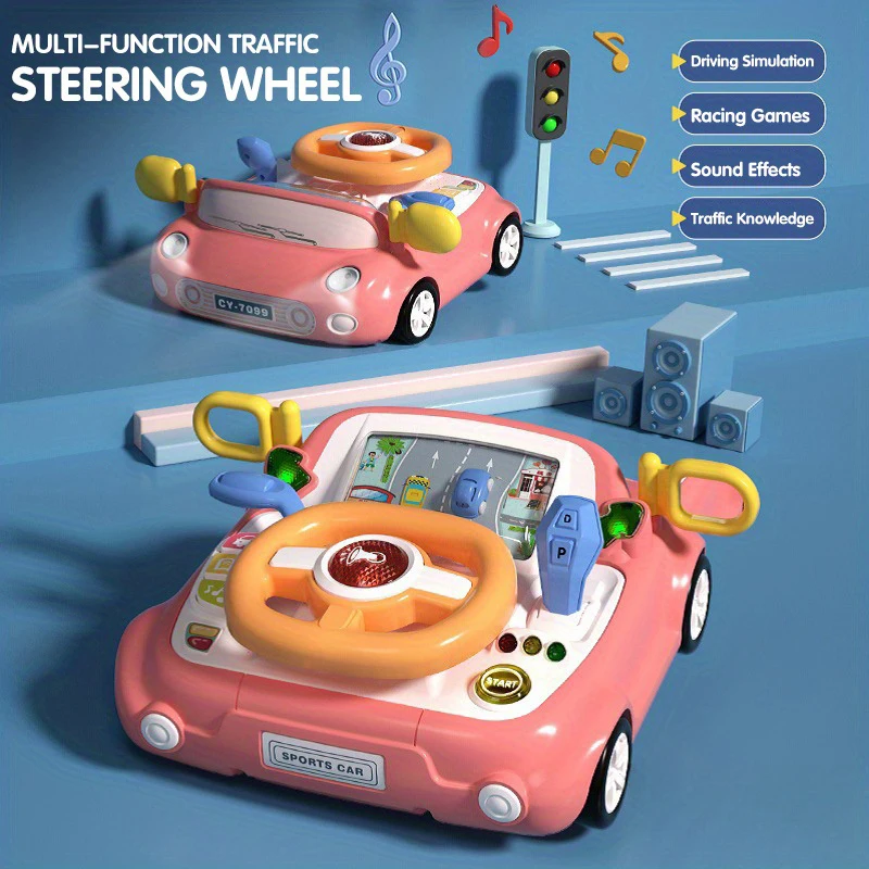 Baby Car Toy Light Musical Steering Wheel Toy Interactive Simulation Drving Toys Car Seat Sensory Toy Develops Fine Motor Skills