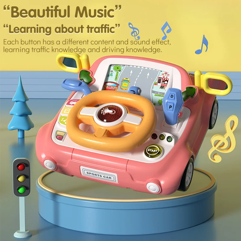Baby Car Toy Light Musical Steering Wheel Toy Interactive Simulation Drving Toys Car Seat Sensory Toy Develops Fine Motor Skills
