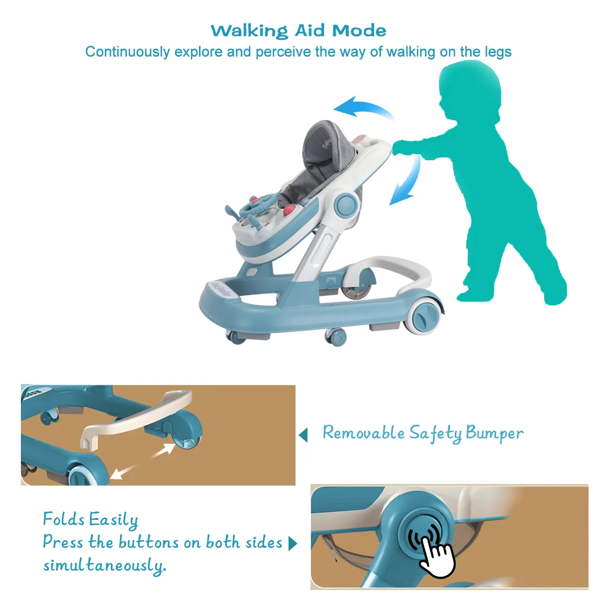 Foldable Baby Activity Walker, Push Walker with Removable Feeding Tray and Music Tray for 6-18 Months baby Foldable Baby Activity Walker, Push Walker with Removable Feeding Tray and Music Tray for 6-18 Months baby