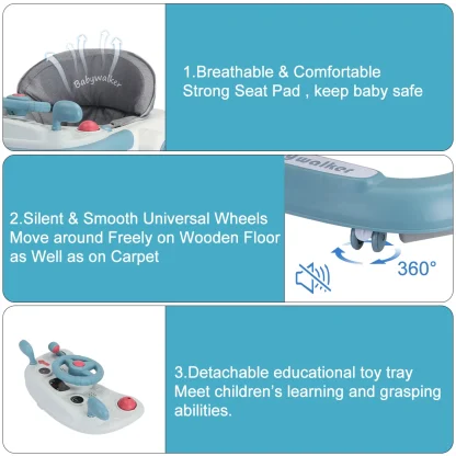Foldable Baby Activity Walker, Push Walker with Removable Feeding Tray and Music Tray for 6-18 Months baby - Image 4