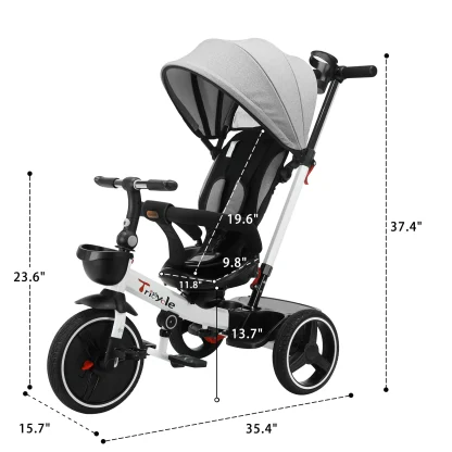 Baby Tricycle, 6-in-1 Baby Push Bike Steer Stroller, Detachable Guardrail, Adjustable Canopy, Safety Harness, Folding Pedal - Image 2