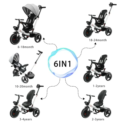 Baby Tricycle, 6-in-1 Baby Push Bike Steer Stroller, Detachable Guardrail, Adjustable Canopy, Safety Harness, Folding Pedal - Image 4