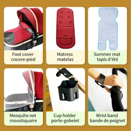 High Landscape Baby Stroller 3 in 1 With Car Seat Pink Stroller Luxury Travel Pram Car seat and Stroller Baby Carrier Pushchair - Image 2