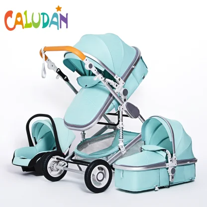 High Landscape Baby Stroller 3 in 1 With Car Seat Pink Stroller Luxury Travel Pram Car seat and Stroller Baby Carrier Pushchair - Image 6