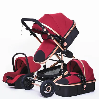 High Landscape Baby Stroller 3 in 1 With Car Seat Pink Stroller Luxury Travel Pram Car seat and Stroller Baby Carrier Pushchair - Image 4