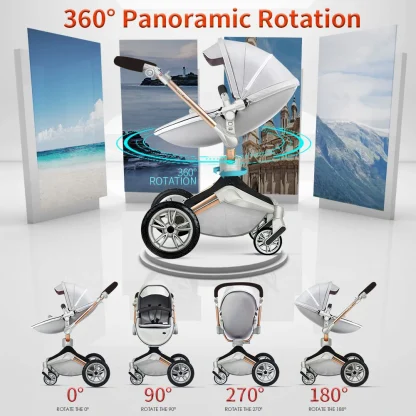Hot Mom Baby Stroller 3 in 1 Travel System， 360° Rotation High Landscape Stroller, Large Wheels, Suitable For Various Terrains,F - Image 5