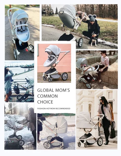 Hot Mom Baby Stroller 3 in 1 Travel System， 360° Rotation High Landscape Stroller, Large Wheels, Suitable For Various Terrains,F - Image 3