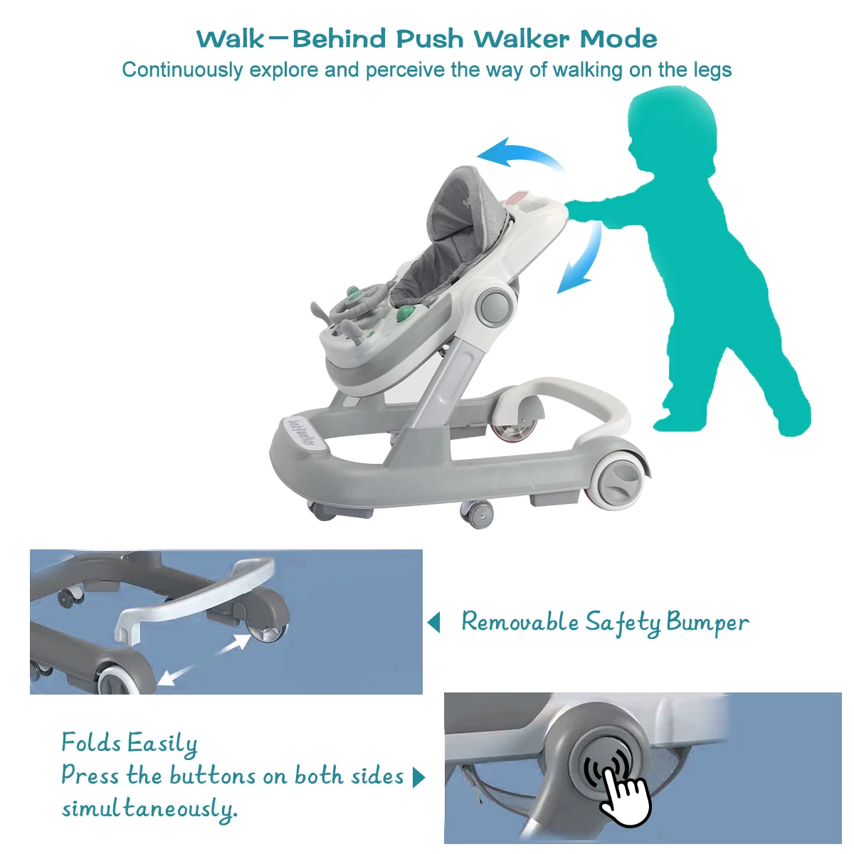 UBRAVOO Push Walker with Detachable Feeding and Music Trays, Foldable Learning Toy for Infants and Toddlers, 2 In 1 Walker UBRAVOO Push Walker with Detachable Feeding and Music Trays, Foldable Learning Toy for Infants and Toddlers, 2 In 1 Walker