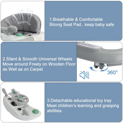 UBRAVOO Push Walker with Detachable Feeding and Music Trays, Foldable Learning Toy for Infants and Toddlers, 2 In 1 Walker - Image 8