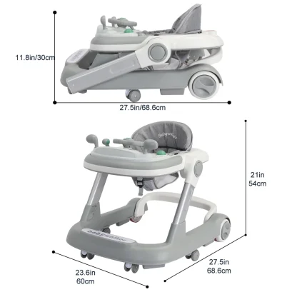 UBRAVOO Push Walker with Detachable Feeding and Music Trays, Foldable Learning Toy for Infants and Toddlers, 2 In 1 Walker - Image 9