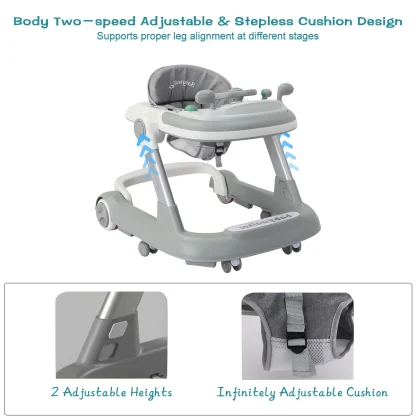 UBRAVOO Push Walker with Detachable Feeding and Music Trays, Foldable Learning Toy for Infants and Toddlers, 2 In 1 Walker - Image 2