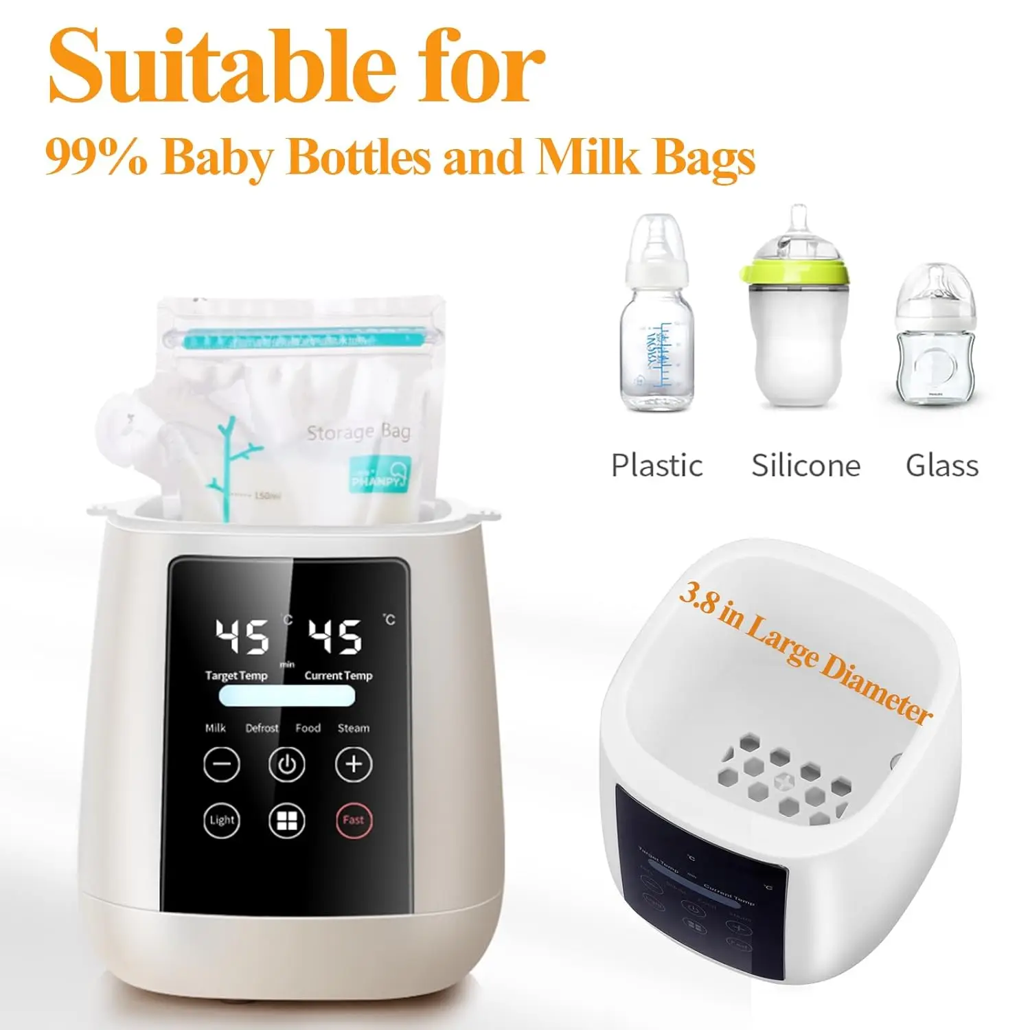 Baby Bottle Warmer Milk Bottle Sterilizer Breast Milk Warmer Accurate Temperature Control LCDDisplay Baby Bottle Heater BPA-Free