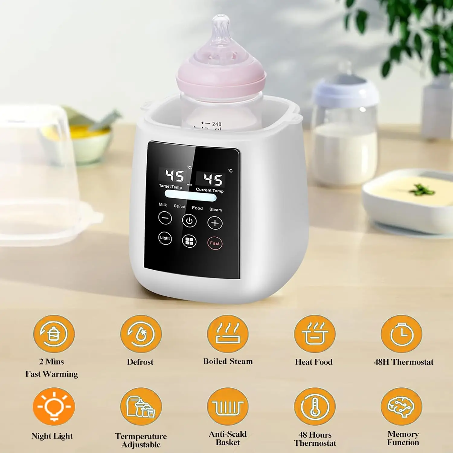 Baby Bottle Warmer Milk Bottle Sterilizer Breast Milk Warmer Accurate Temperature Control LCDDisplay Baby Bottle Heater BPA-Free