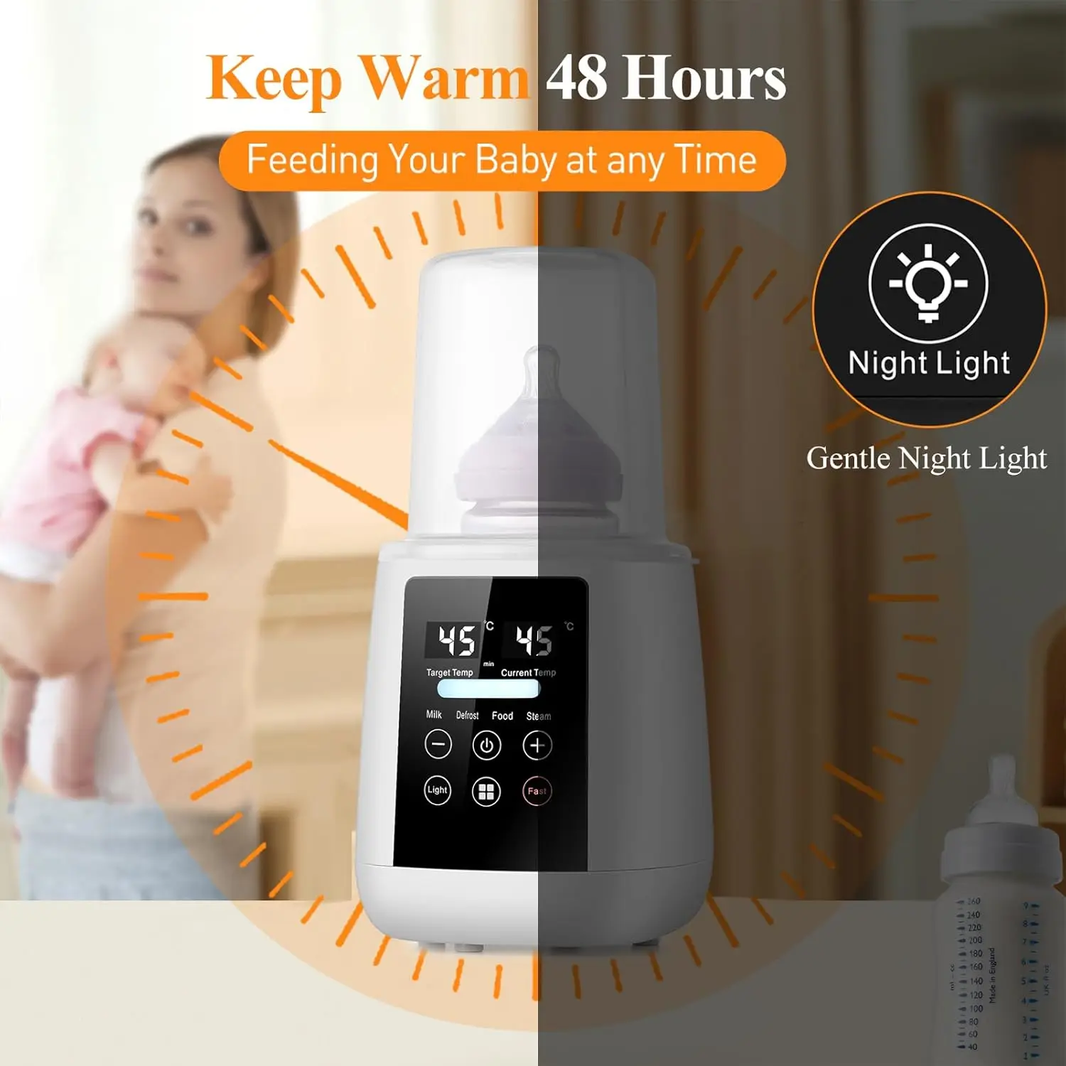Baby Bottle Warmer Milk Bottle Sterilizer Breast Milk Warmer Accurate Temperature Control LCDDisplay Baby Bottle Heater BPA-Free