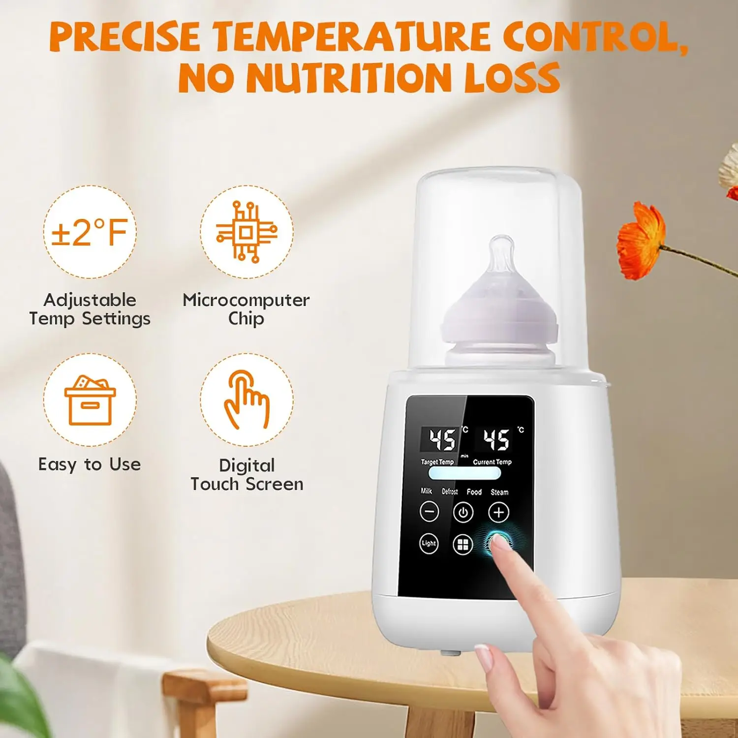 Baby Bottle Warmer Milk Bottle Sterilizer Breast Milk Warmer Accurate Temperature Control LCDDisplay Baby Bottle Heater BPA-Free