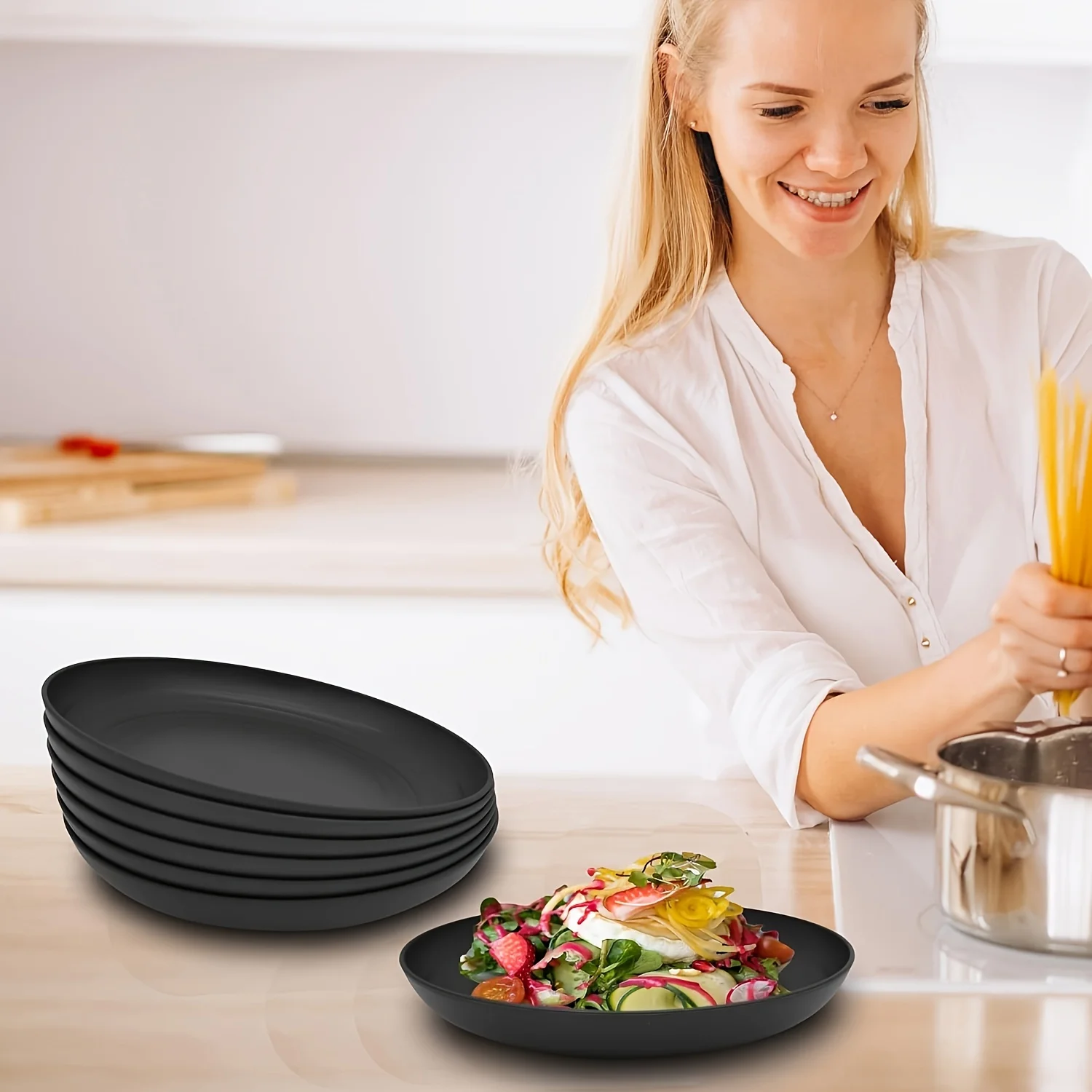 Dinnerware Set 32-Piece, Novelty Rectangle-Shaped Plates, Bowls, and Cups for Family Dinners, Eco-Friendly and Dishwasher Safe